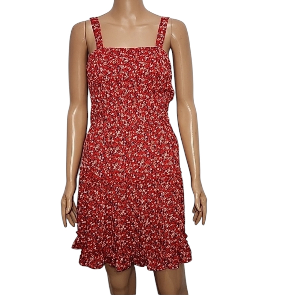Sienna Sky Red Floral Print Prairie Summer Women's Tank Mini Dress Size M Medium